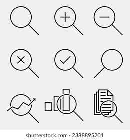 Search symbol, zoom in out icon magnifying glass icon set. isolated vector illustration.