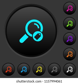 Search tags dark push buttons with vivid color icons on dark grey background