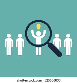 Search for talent with idea. Looking for employees and job, business, human resource. Looking for talent. Search man vector icon. Job search.