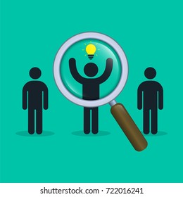 Search for talent with idea. Looking for employees, human resource. Vector.