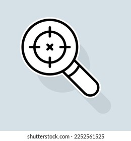 Search with targeted advertising line icon. Product, money, television, marketing, tv, banner, pause, sale, poster. Add concept. Vector sticker line icon on white background