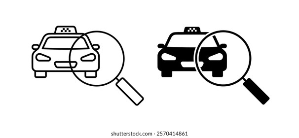 Search Taxi Icon Vector Set. Taxi Car Symbol. Magnifying Glass Sign