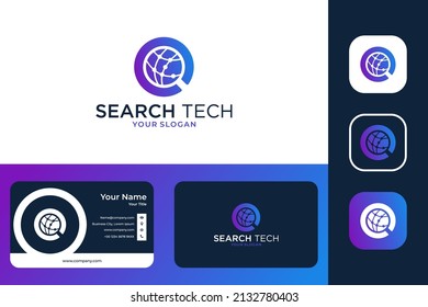 search technology modern logo design and business card