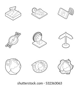Search territory icons set. Outline illustration of 9 search territory vector icons for web