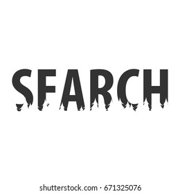 Search. Text or labels with silhouette of forest