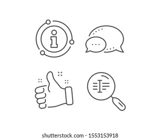 Search text line icon. Chat bubble, info sign elements. Find word sign. Linear search text outline icon. Information bubble. Vector
