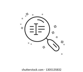 Search text line icon. Find word sign. Geometric shapes. Random cross elements. Linear Search text icon design. Vector