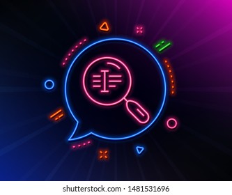 Search text line icon. Neon laser lights. Find word sign. Glow laser speech bubble. Neon lights chat bubble. Banner badge with search text icon. Vector