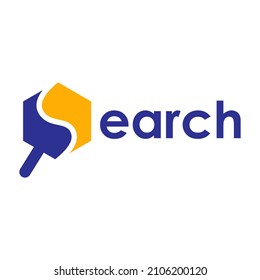Suchen Sie Text mit Lupe-Glas-Vektorlogo-Vorlage. Dieses Design eignet sich für Finder-Business