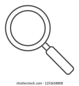 Search thin line icon, enlarge and exploration, magnifying glass sign, vector graphics, a linear pattern on a white background, eps 10.