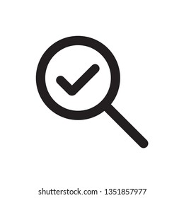 Search and tick icon in simple design.  Illustration of a loupe . A searching sign.