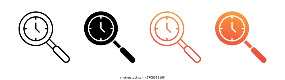Search Time Multiple Style Icon Set Vector