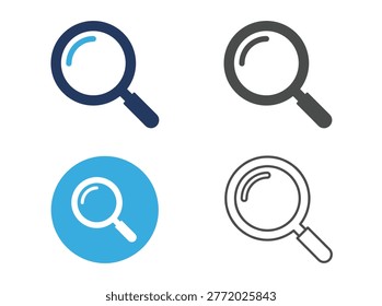 Search tool collection for web interfaces, flat colorful and line style, magnifying glass, finder, discovery, and query