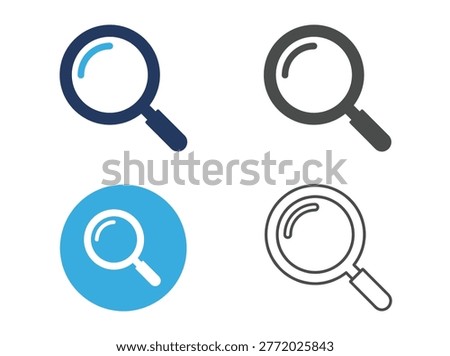 Search tool collection for web interfaces, flat colorful and line style, magnifying glass, finder, discovery, and query