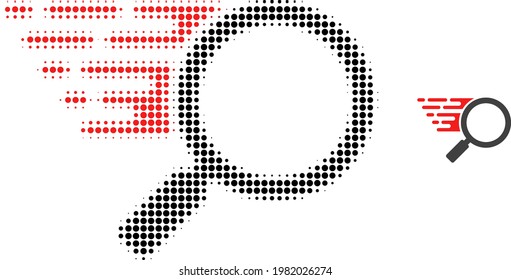 Ilustración de iconos con puntos de semitono de la herramienta de búsqueda. El patrón de semitono contiene píxeles de círculo. Ilustración vectorial del icono de la herramienta de búsqueda en un fondo blanco. Resumen plano del pictograma de la herramienta de búsqueda.