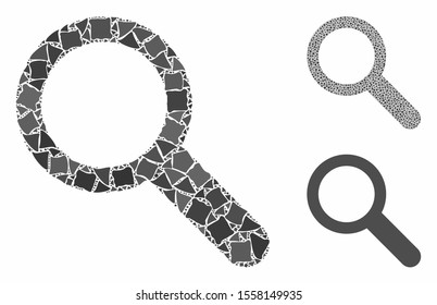 Search tool mosaic of tremulant items in different sizes and color tones, based on search tool icon. Vector tremulant items are composed into illustration.