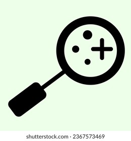 Search tool solid icon. Magnifying glass lens with bacterias result glyph style pictogram on white background. Science and biology signs for mobile concept and web design. Vector graphics