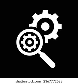 Search Tools raster icon. Style is flat symbol, white color, rounded angles, black background.