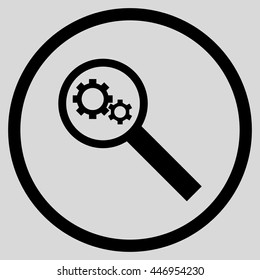 Search Tools vector icon. Image style is a flat icon symbol inside a circle, black color, light gray background.