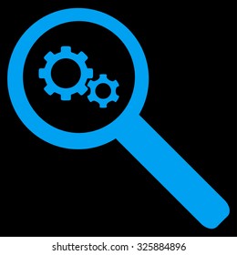Search Tools vector icon. Style is flat symbol, blue color, rounded angles, black background.
