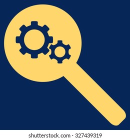 Search Tools vector icon. Style is flat symbol, yellow color, rounded angles, blue background.