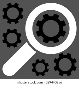 Search Tools vector icon. Style is bicolor flat symbol, black and white colors, rounded angles, gray background.