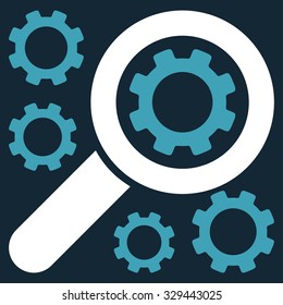 Search Tools vector icon. Style is bicolor flat symbol, blue and white colors, rounded angles, dark blue background.