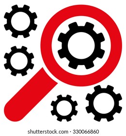 Search Tools vector icon. Style is bicolor flat symbol, intensive red and black colors, rounded angles, white background.