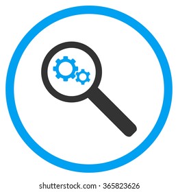Search Tools vector icon. Style is bicolor flat circled symbol, blue and gray colors, rounded angles, white background.