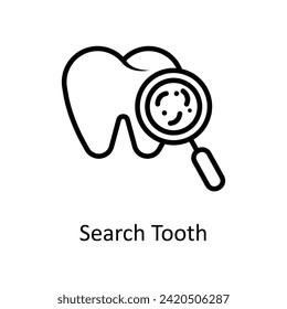 Ilustración del estilo del icono del contorno del vector de búsqueda dental. Archivo EPS 10