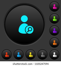 Search user dark push buttons with vivid color icons on dark grey background