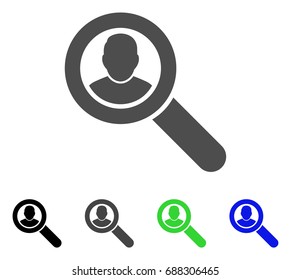 Search User flat vector icon. Colored search user, gray, black, blue, green icon variants. Flat icon style for web design.