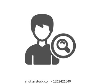 Search User icon. Profile Avatar with Magnifying glass sign. Male Person silhouette symbol. Quality design element. Classic style icon. Vector
