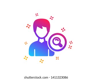 Search User icon. Profile Avatar with Magnifying glass sign. Male Person silhouette symbol. Dynamic shapes. Gradient design search people icon. Classic style. Vector