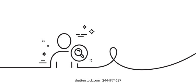 Search User line icon. Continuous one line with curl. Profile Avatar with Magnifying glass sign. Person silhouette symbol. Find user single outline ribbon. Loop curve pattern. Vector