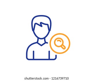 Search User line icon. Profile Avatar with Magnifying glass sign. Male Person silhouette symbol. Colorful outline concept. Blue and orange thin line color icon. Search people Vector