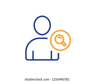 Search User line icon. Profile Avatar with Magnifying glass sign. Person silhouette symbol. Colorful outline concept. Blue and orange thin line color icon. Find user Vector