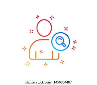Search User line icon. Profile Avatar with Magnifying glass sign. Person silhouette symbol. Gradient design elements. Linear find user icon. Random shapes. Vector
