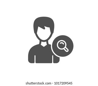 Search User simple icon. Profile Avatar with Magnifying glass sign. Male Person silhouette symbol. Quality design elements. Classic style. Vector