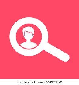 Search & User white icon on magenta color background. Eps-10.