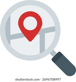 Suchen Sie Vektordesign im modernen Stil, Standortsuche und GPS-Tracking-Konzept, Kartennavigationsgrafik. Flachsymbol