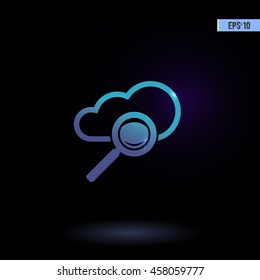Search vector icon. Cloud pictogram. Graphic symbol for web design, logo. Isolated sign on a black background.