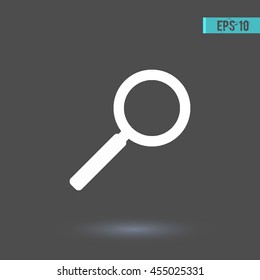 Search vector icon. Graphic symbol for web design, logo. White glyph on a gray background. Isolated sign.