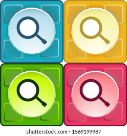 "Search" vector icon on blue, yellow, red and green background. 3D style for graphic design, Web, mobile app and Windows OS.
