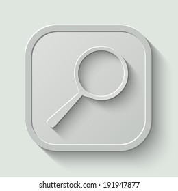 search vector icon - paper button with shadow on light background