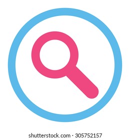 Search vector icon. This rounded flat symbol is drawn with pink and blue colors on a white background.