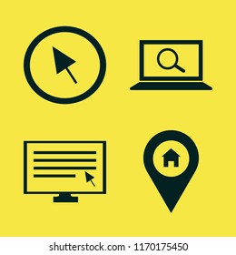 search vector icons set. with house location, cursor, computer cursor and find concept in set