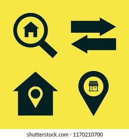 search vector icons set. with search house, store location, left right arrows and house location in set