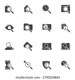 Search vector icons set, modern solid symbol collection, filled style pictogram pack. Signs, logo illustration. Set includes icons as website search, folder, user contact, monitoring, security scan
