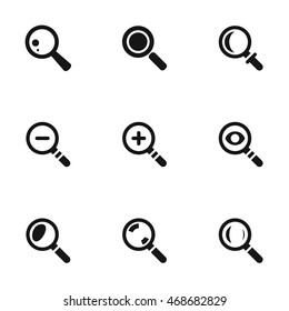 Search vector icons. Simple illustration set of 9 search elements, editable icons, can be used in logo, UI and web design